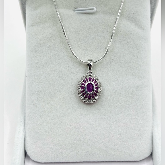 6.38 CT Natural Ruby Sterling Silver Pendant Necklace - Picture 4 of 6